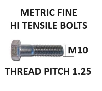 M10 Metric Fine Hex Bolts 1.25mm Pitch High Tensile. Select Length